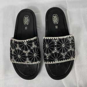 Hey Dude Chandler Eyelet Cabana Slide Sandals Black White Floral Women 8 US 39